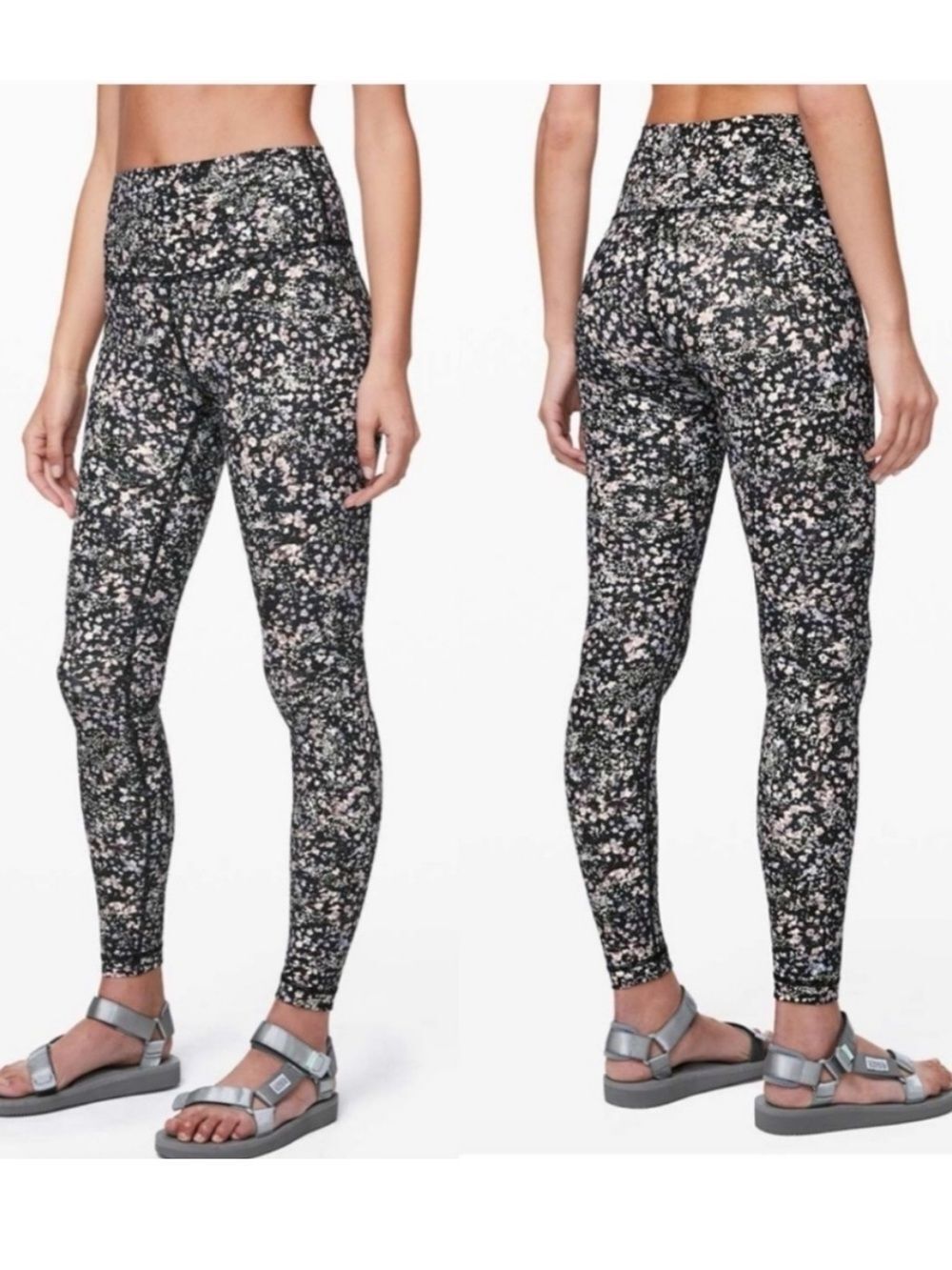 lululemon athletica Wunder Under High Waist Black Floral Leggings Size 4